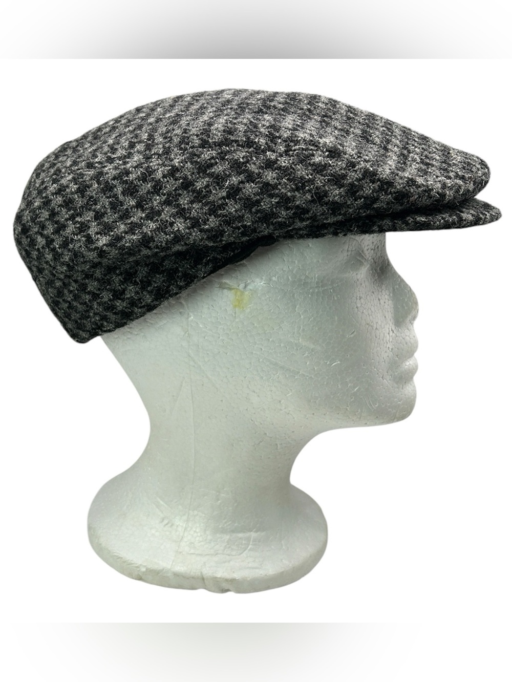 Harris tweed lands end gore-Tex vintage houndstooth newsboy hat cap grey black